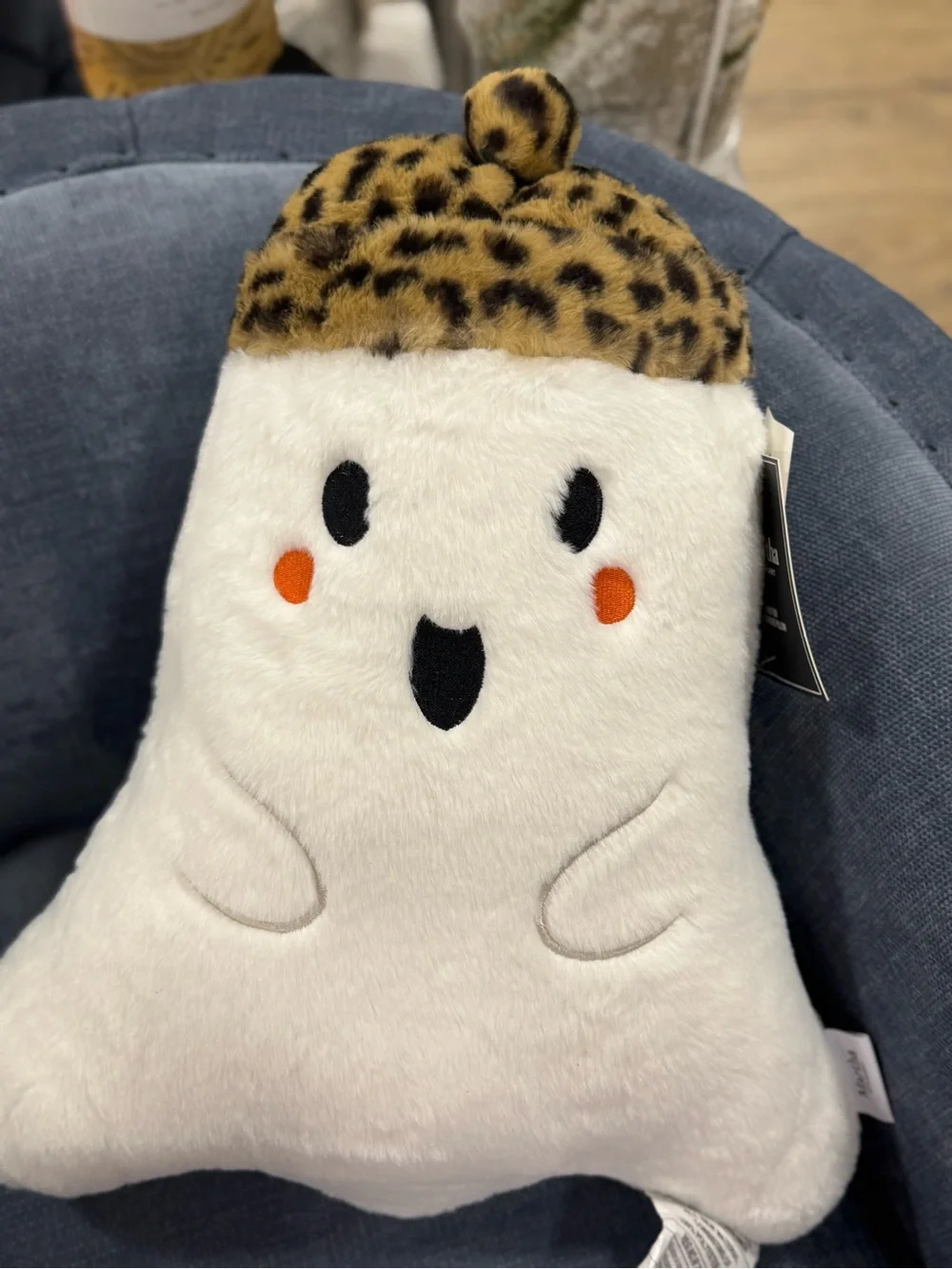 Martha stewart Ghost Pillow with Leopard Beanie - White